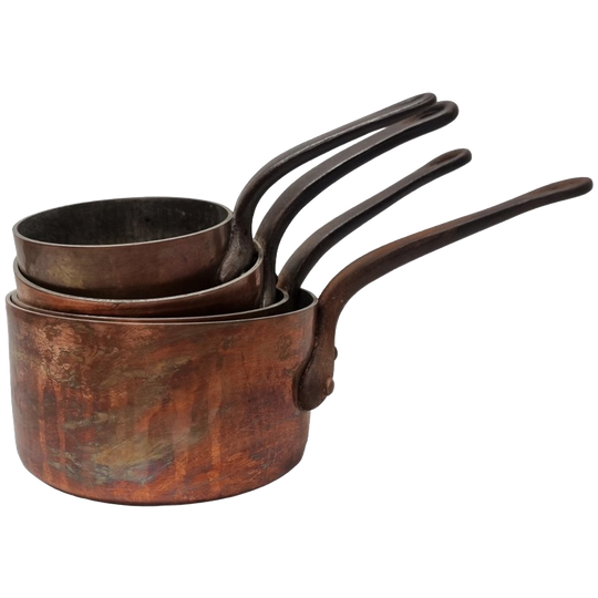 Zware Franse Koperen Pannenset Van Mauviel Voor Chomette 1