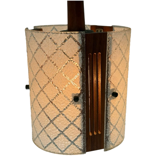 Ca. 1960’s Ceiling Fixture - Scandinavian Design - With Teak Wood And Curved Glass, 1