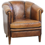 Comfortabele Vintage Schapenleren Clubfauteuil Met Een Bijzonder, Karakteristiek Voorkomen thumbnail 1