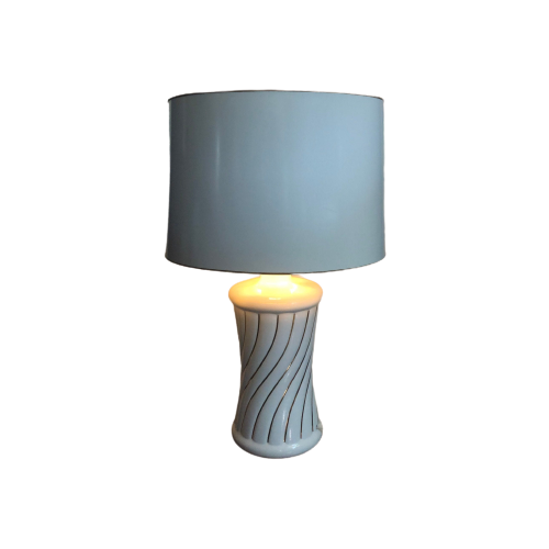 Hollywood Regency Lamp Xxl (71 Cm) , Italiaans Design Jaren 70 -80 , Keramiek En Messing , Goudkl