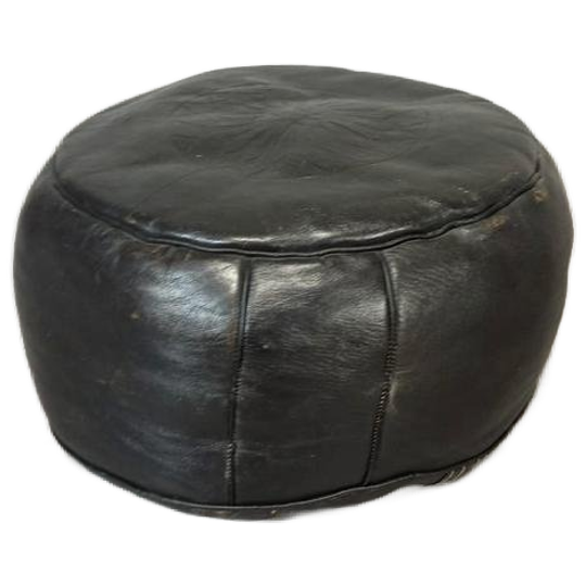 Vintage Leren Peof Ottoman, Zwart 1
