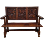 Antieke, Vintage Walnoot Houten Kerkbank, Halbank, Bank thumbnail 1