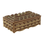 Grote Houten Tramp Art Doos Volkskunst Goud 20Ste Eeuw thumbnail 1