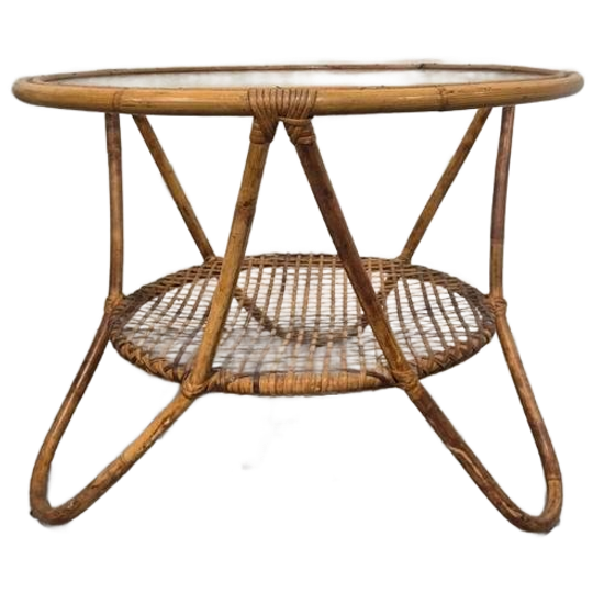 Vintage Jaren 50 Rohe Noordwolde Bijzet Tafel Rotan Glas 1