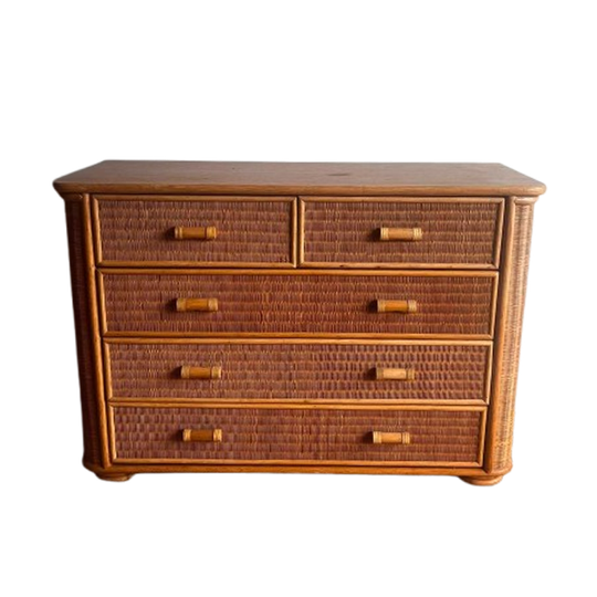 Rieten Rotan Ladekast Commode Vintage 1