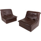 Pair Of Vintage Italian Design Brown Leather Lounge Chairs / Fauteuils , 1980’S thumbnail 1