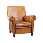 Grote, Stoere En Comfortabele Vintage Cognac-Kleurige Schapenleren Fauteuil/Armchair thumbnail 1