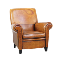 Grote, Stoere En Comfortabele Vintage Cognac-Kleurige Schapenleren Fauteuil/Armchair