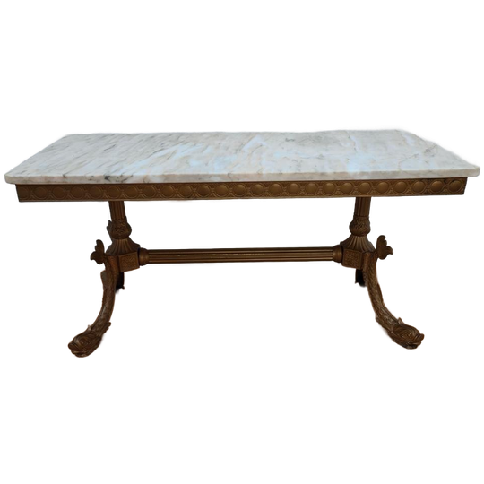 Vintage Regency Salontafel Koffietafel Met Marmer Blad En Messing Onderstel. 1