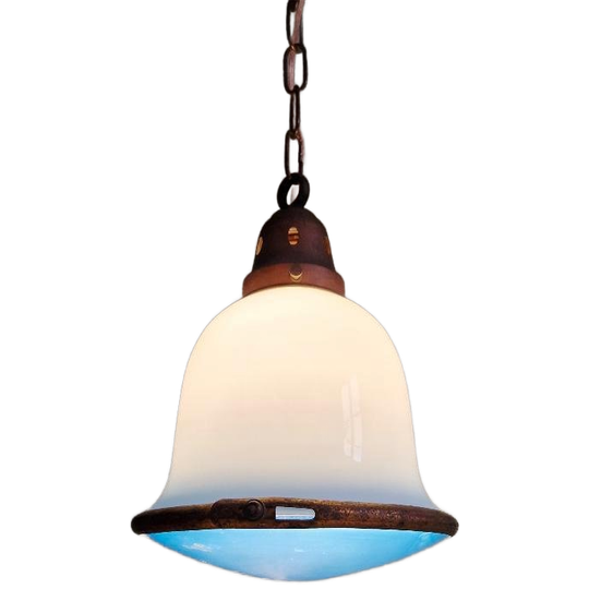 Bauhaus-hanglamp In Opaline En Blauw Gesatineerd Glas, 1920 1