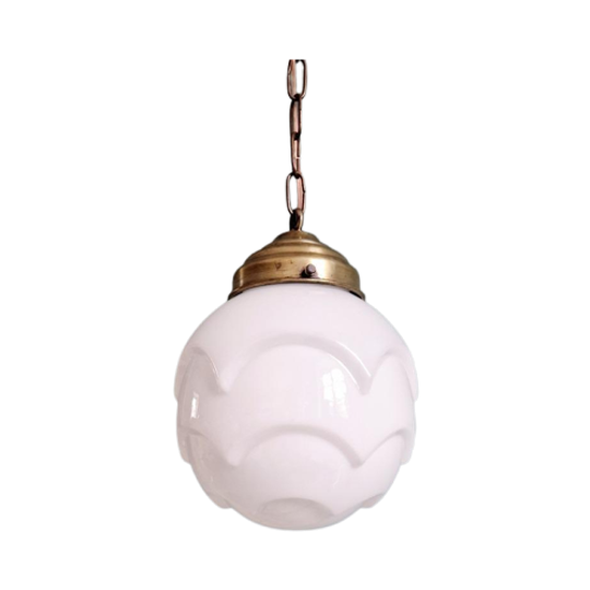 Art Deco Hanglamp In Wit Opaline Glas, 1920-30s 1