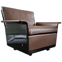 2 X Black Shell & Brown Leather 620 Chair Programme Lounge Chair By Dieter Rams For Vitsoe, 1980s