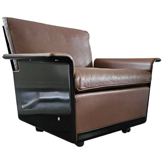2 X Black Shell & Brown Leather 620 Chair Programme Lounge Chair By Dieter Rams For Vitsoe, 1980s 1