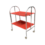 Folding Chrome And Red Serving Trolley 1960S thumbnail 1