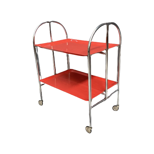 Folding Chrome And Red Serving Trolley 1960S