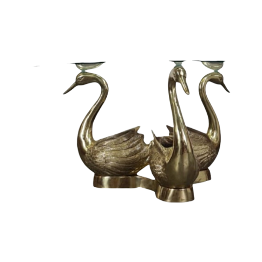 Vintage Brass Swan Coffee Table, France, 1970s 1