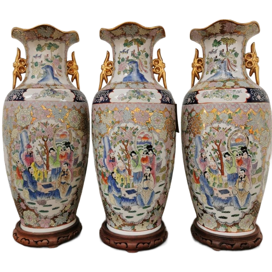 Vintage Oosterse Vazen Balustervazen, Canton Porselein 1