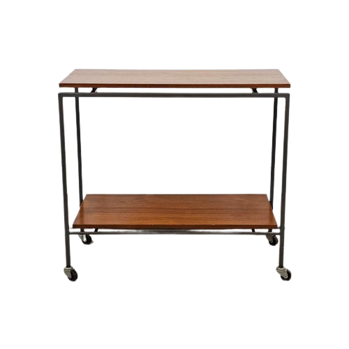 Vintage Mobiele Bijzettafel Trolley Teakfineer Stiemsma