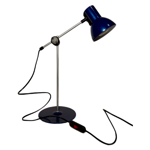 Vintage Bureaulamp Veneta Lumi Massive Metallic Blauw 80S