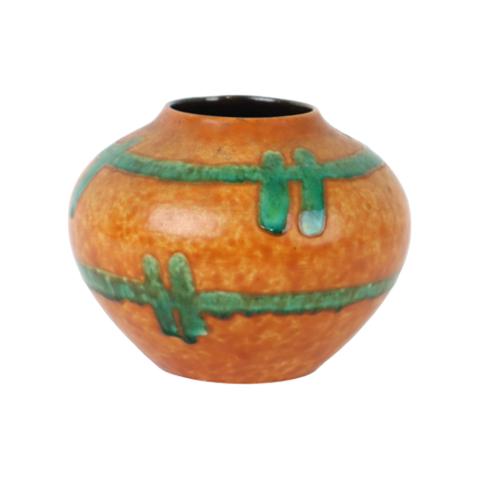 Oranje En Turquoise Vaas Jasba Keramik West Germany Aardewerk 111-12 1