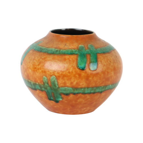 Oranje En Turquoise Vaas Jasba Keramik West Germany Aardewerk 111-12