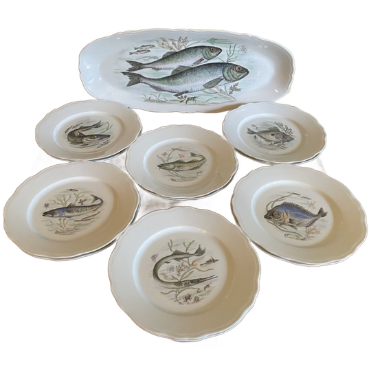 Limoges Porselein Borden En Schaal Vis Decoratie Frans 1