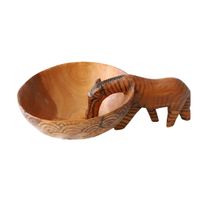 Vintage Houten Schaaltje Met Drinkende Zebra, Jaren '70