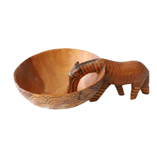 Vintage Houten Schaaltje Met Drinkende Zebra, Jaren '70 1