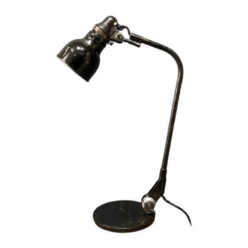 Zwarte Rademacher Bureaulamp Met Kleine Emaille Kap