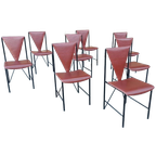 Set Van 8 Vintage Postmodern Leren Eetkamerstoelen thumbnail 1