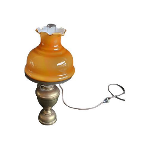 Vintage - Tafellamp - Olielamp Op Stroom - Kastlamp - Oranje