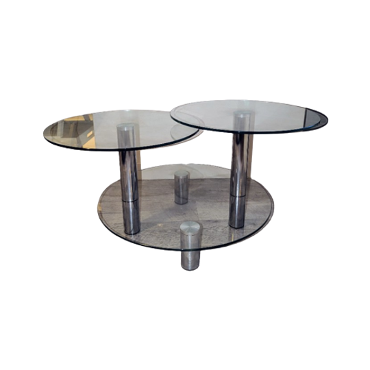 Mooie Vintage 3 Etages Glazen Salontafel In "Gispen" Stijl 1