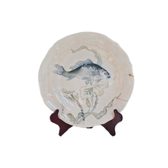 Vintage Wandbord, Sierbord Met Vissen Afbeelding, Watertint 1