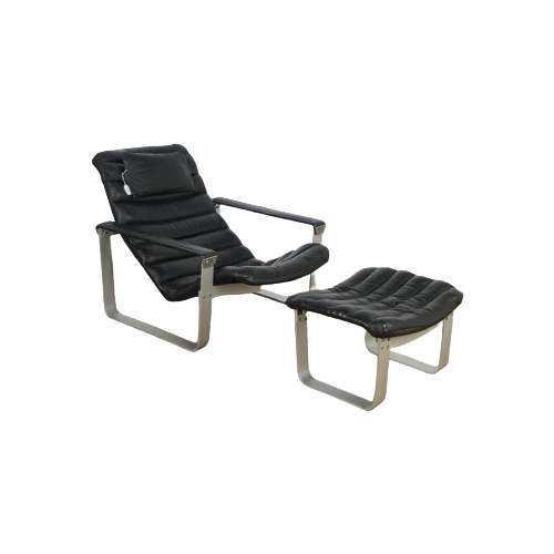 Pulkka Lounge Chair With Ottoman By Ilmari Lappalainen For Asko