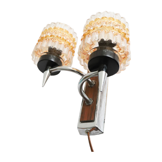 Vintage Wandlamp Massive Van Teakhout/chroom/glas , Nederland Jaren '60 1