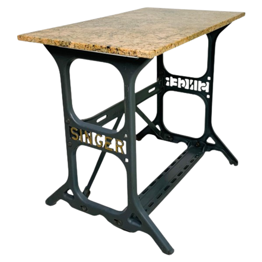 Bistrotafel, Tuintafel Met Marmer Blad Op Singer Gietijzeren Frame 1