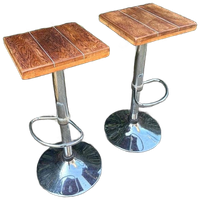 Vintage Barkruk Massief Houten Zitting 2 Stuks