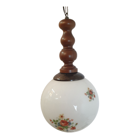 Witte Glazen Bollamp Met Bloemen 1