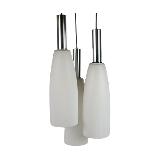 Dutch Design - Philips - 3 Armige Armatuur - Kelkglazen - Verchroomde Sierbuizen - Satijnglas - H 1