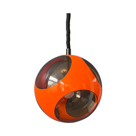 Mid Century Oranje 'bug Eye' Massive Hanglamp / Space Age Light Fixture Door Luigi Colani 1