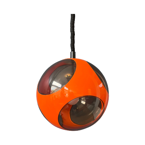 Mid Century Oranje 'Bug Eye' Massive Hanglamp / Space Age Light Fixture Door Luigi Colani