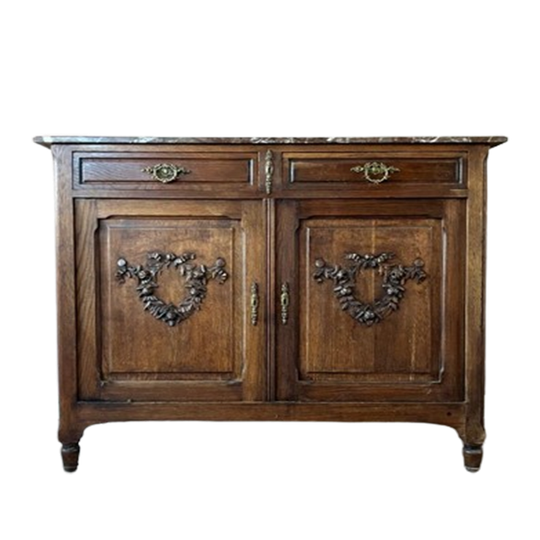 Frans Vintage Houten Commode Met Marmeren Blad 1