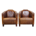 Set Van 2 Unieke, Subtiele En Zeer Comfortabele Rundleren Aviator Design Fauteuils/ Armchairs thumbnail 1