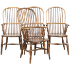 Leuke En Tijdloze Set Van 4 Antieke Engelse Windsor Stickback Chairs Uit De 19e thumbnail 1