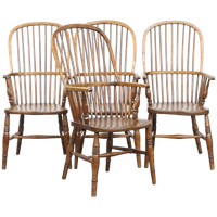 Leuke En Tijdloze Set Van 4 Antieke Engelse Windsor Stickback Chairs Uit De 19e