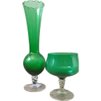2 Delige Vintage Empoli Glas Set Vaasje En Groot (wijn)glas thumbnail 1