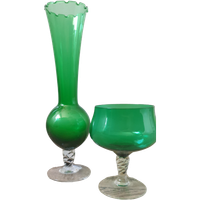 2 Delige Vintage Empoli Glas Set Vaasje En Groot (wijn)glas