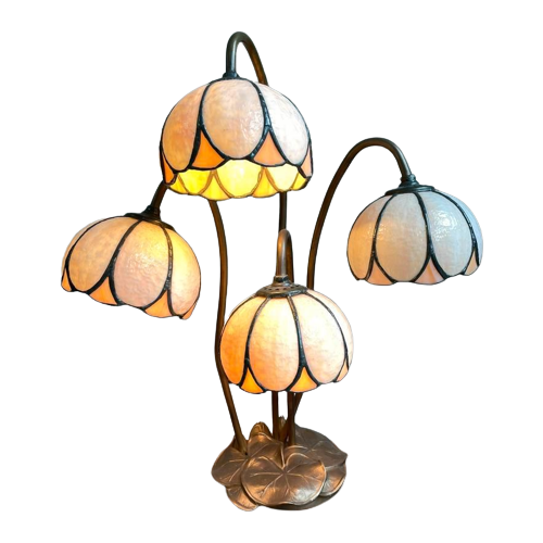 Antieke Art Nouveau Tiffany Lamp Waterlelie In Brons