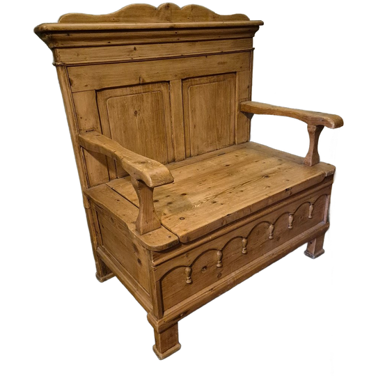 Antiek Grenen Klepbank Kast Kist 1