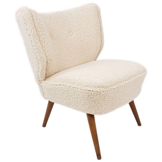 Vintage Cocktailstoeltje Teddy Creme Nieuw Gestoffeerd 1